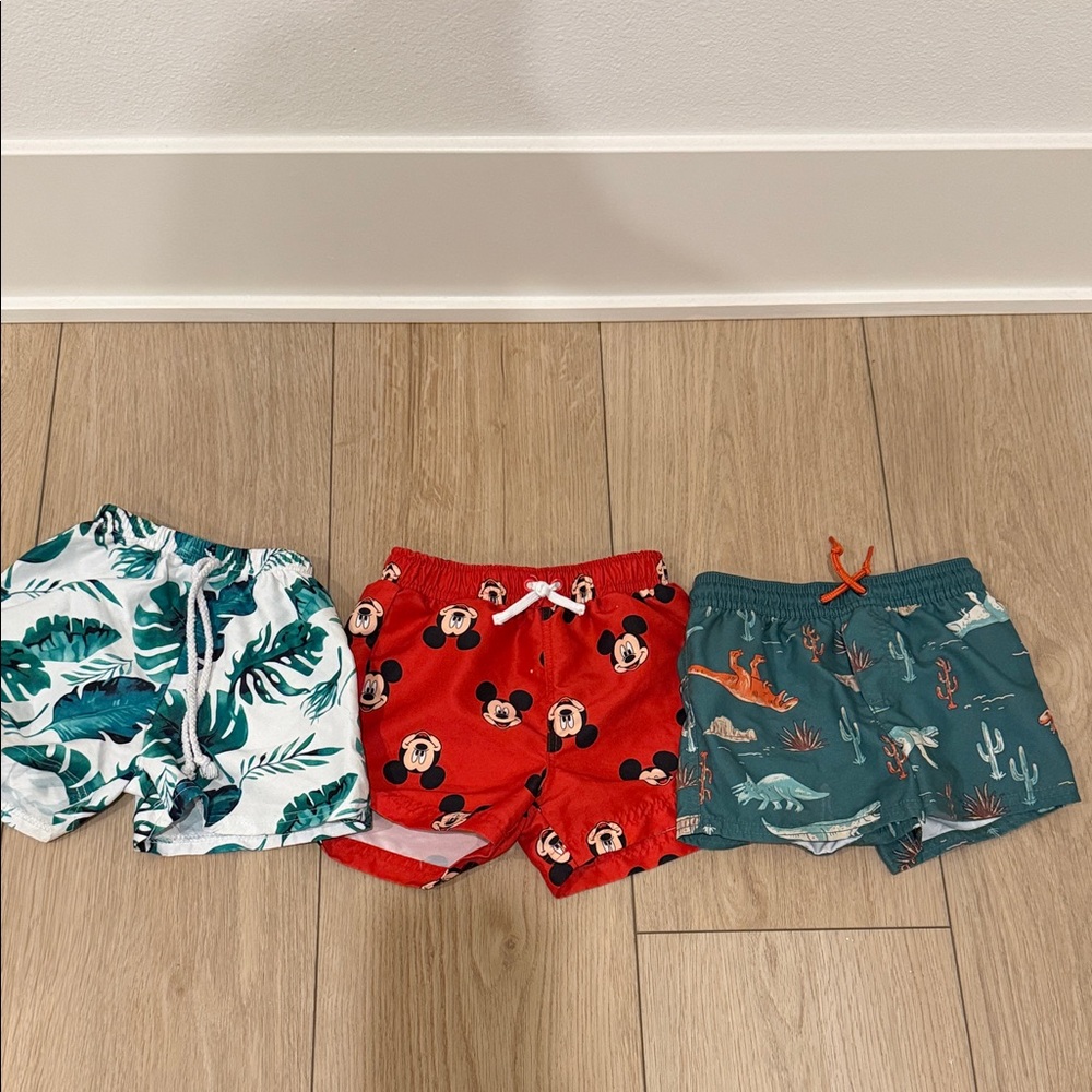 3-Pack Kids Swim Trunks - Leaf, Mickey, Dinosaur Prints